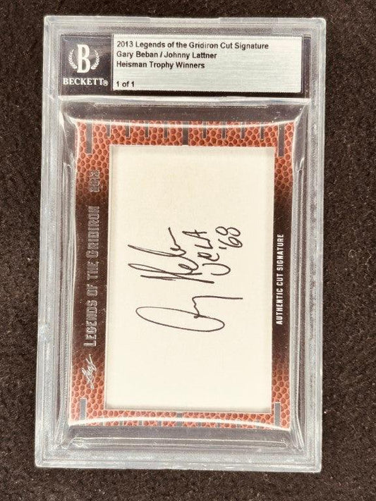 Gary Beban & Johnny Lattner 2013 Leaf Legends Cut Signature certified signed card 1/1 Heisman - AutographsForSale.com