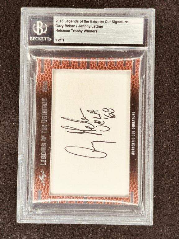 Gary Beban & Johnny Lattner 2013 Leaf Legends Cut Signature certified signed card 1/1 Heisman - AutographsForSale.com