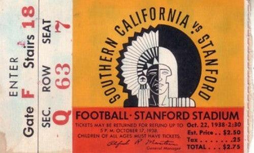 1938 USC Trojans at Stanford Cardinal college football game program and ticket stub - AutographsForSale.com