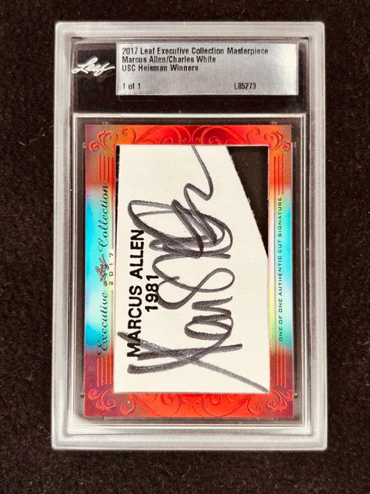 Marcus Allen & Charles White 2017 Leaf Masterpiece Cut Signature card 1/1 JSA Heisman USC - AutographsForSale.com