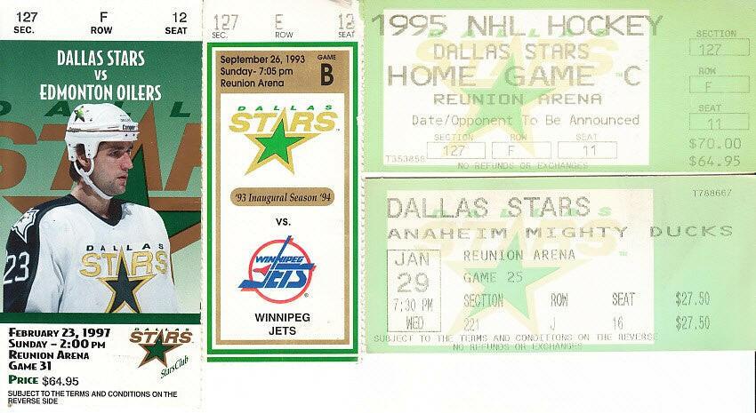 Dallas Stars 4 vintage 90s home game ticket stubs (Mike Modano) - AutographsForSale.com