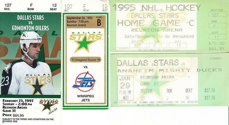 Dallas Stars 4 vintage 90s home game ticket stubs (Mike Modano) - AutographsForSale.com