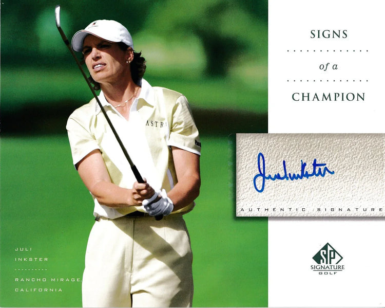 Juli Inkster certified signed 2004 Upper Deck SP Signature golf Signs of a Champion 8x10 card - AutographsForSale.com