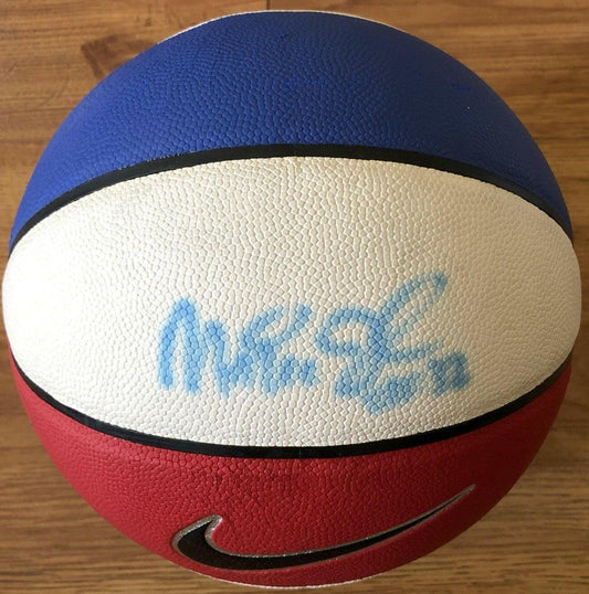 Magic Johnson signed Nike red white & blue basketball JSA Lakers - AutographsForSale.com