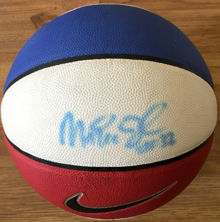 Magic Johnson signed Nike red white & blue basketball JSA Lakers - AutographsForSale.com