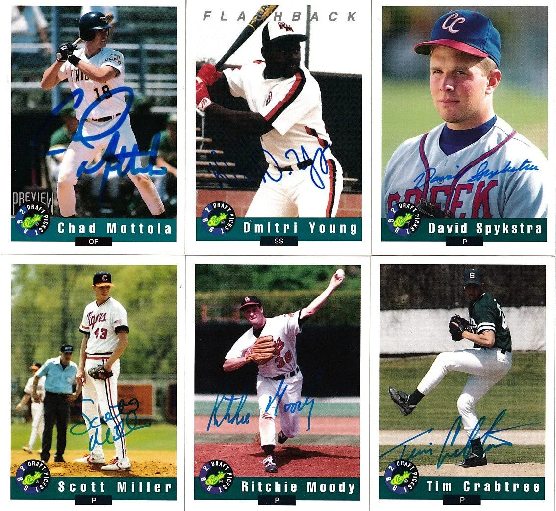 6 1992 Classic baseball signed cards Dmitri Young Tim Crabtree Chad Mottola - AutographsForSale.com
