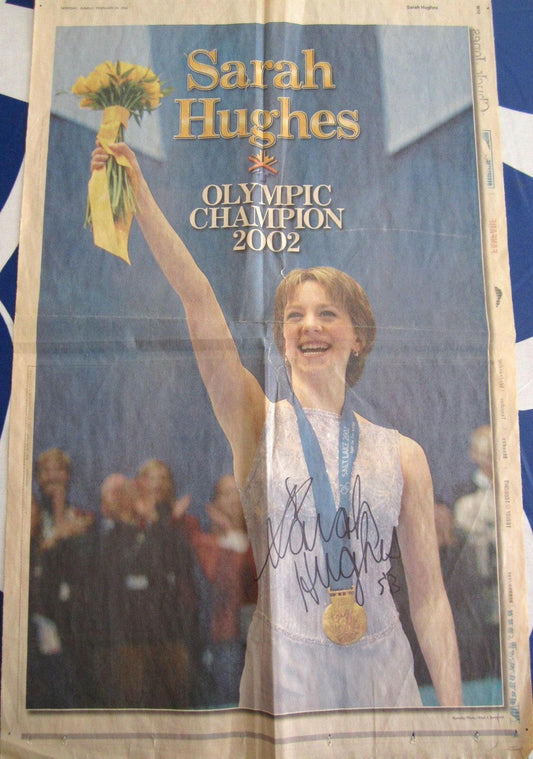 Sarah Hughes signed 2002 Olympic ice skating Gold Medal celebration newspaper - AutographsForSale.com