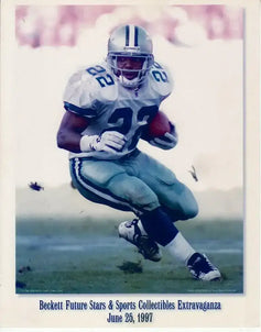 Emmitt Smith Dallas Cowboys 1997 Beckett 8x10 photo and 1992 card in 12x15 plaque - AutographsForSale.com