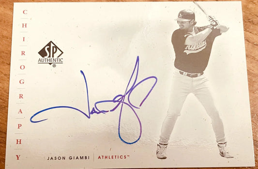 Jason Giambi Oakland A’s certified autograph 2001 SP Authentic Chirography card - AutographsForSale.com