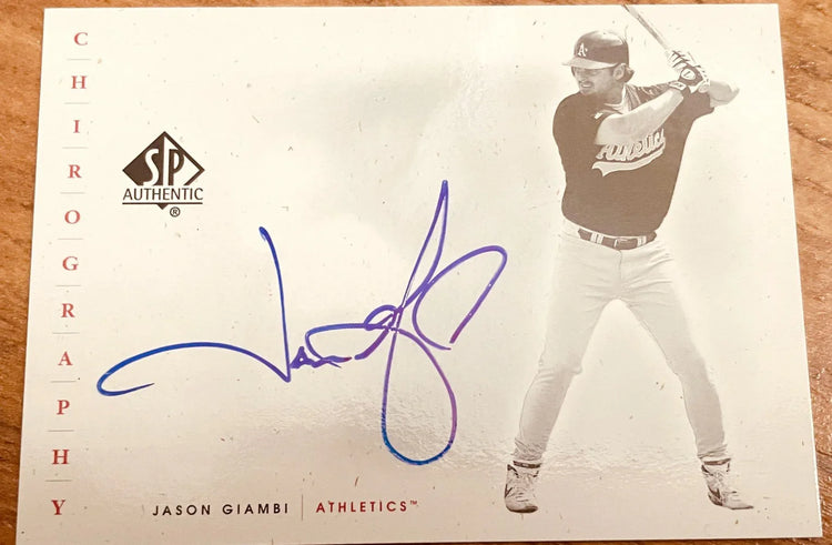 Jason Giambi Oakland A’s certified autograph 2001 SP Authentic Chirography card - AutographsForSale.com