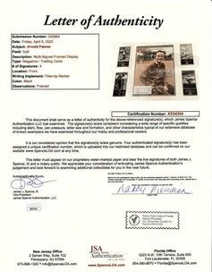 Arnold Palmer signed 4 Masters Champ cards framed SI cover JSA - AutographsForSale.com