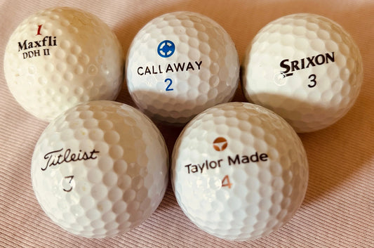 5 vintage golf balls Callaway Maxfli Srixon Taylor Made Titleist Pro V1 NEW - AutographsForSale.com