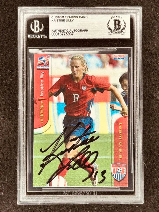 Kristine Lilly signed 2004 US Olympic Soccer team paper card BAS certified USWNT - AutographsForSale.com