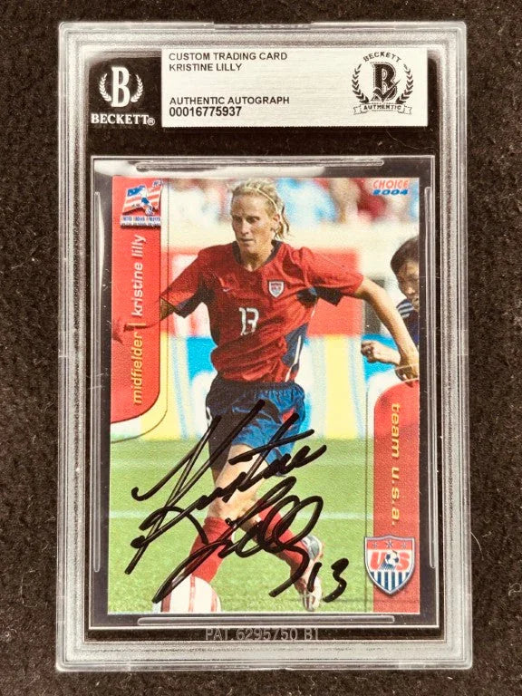 Kristine Lilly signed 2004 US Olympic Soccer team paper card BAS certified USWNT - AutographsForSale.com
