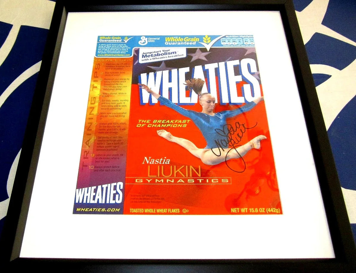 Nastia Liukin signed 2008 Olympic gymnastics Wheaties cereal box framed JSA - AutographsForSale.com
