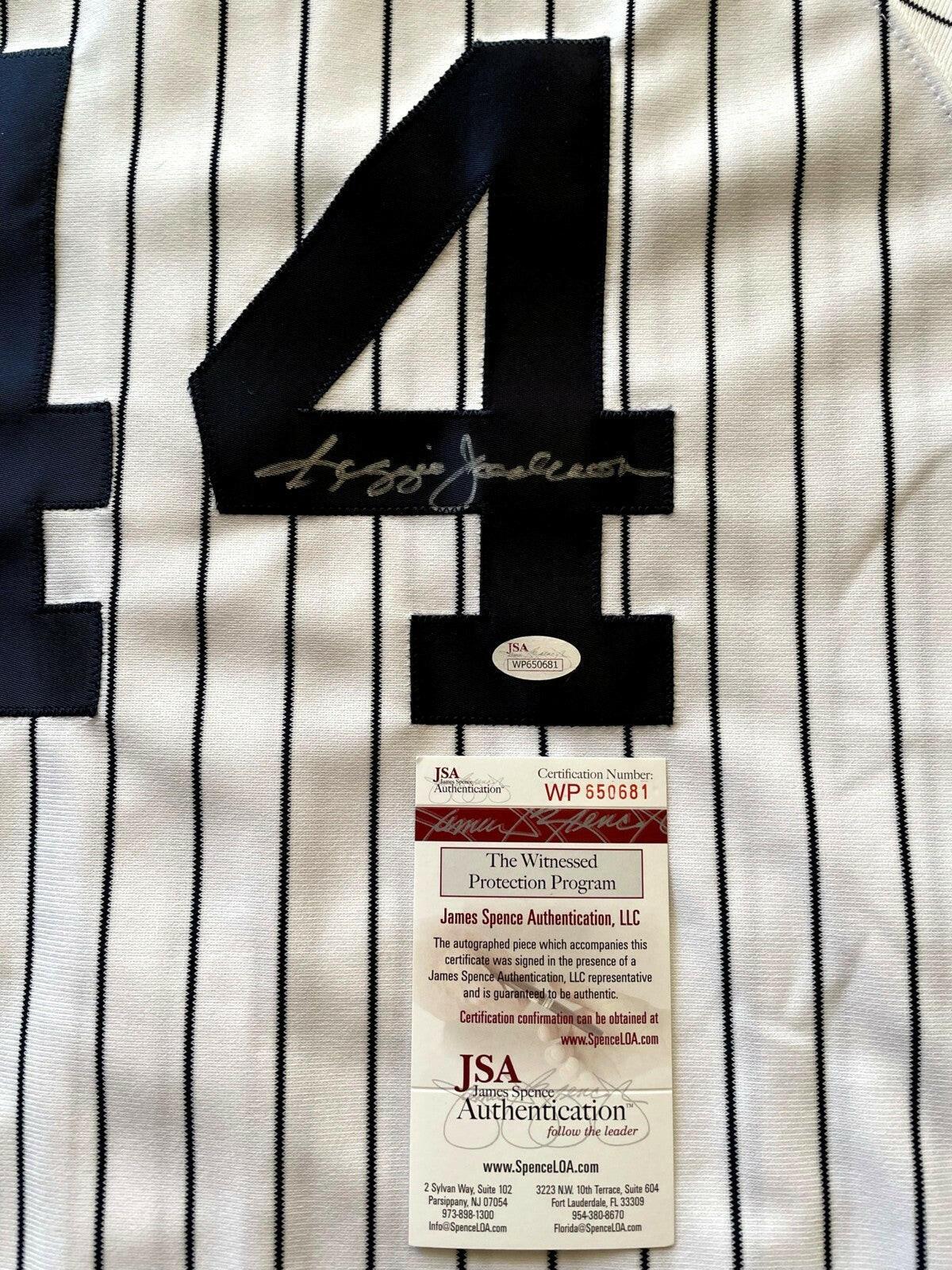 Reggie Jackson signed NY Yankees Russell Athletic white jersey JSA - AutographsForSale.com