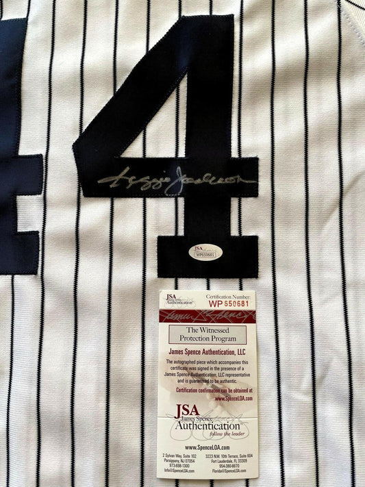 Reggie Jackson signed NY Yankees Russell Athletic white jersey JSA - AutographsForSale.com