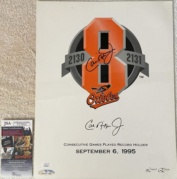 Cal Ripken signed Orioles 2130 2131 Consecutive Games foldout poster JSA - AutographsForSale.com