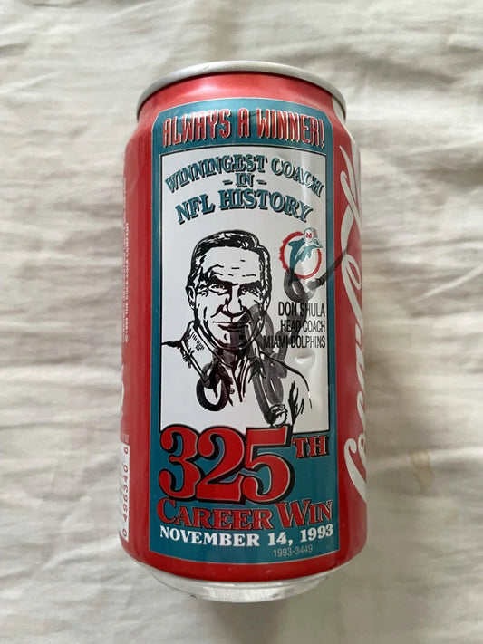Don Shula signed 1993 Dolphins NFL Record Win 325 Coke can JSA - AutographsForSale.com