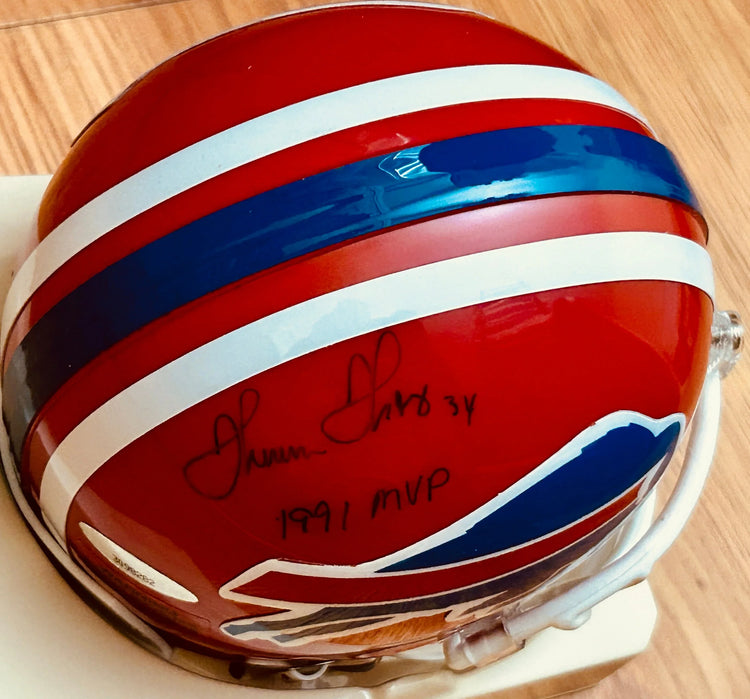 Thurman Thomas signed Buffalo Bills mini helmet w/ 1991 MVP TriStar - AutographsForSale.com
