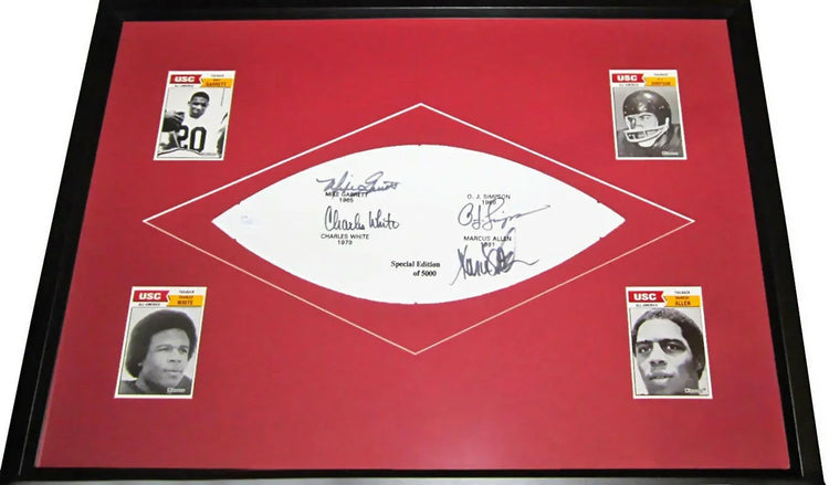 Marcus Allen Mike Garrett O.J. Simpson Charles White signed USC Heisman football panel framed JSA - AutographsForSale.com