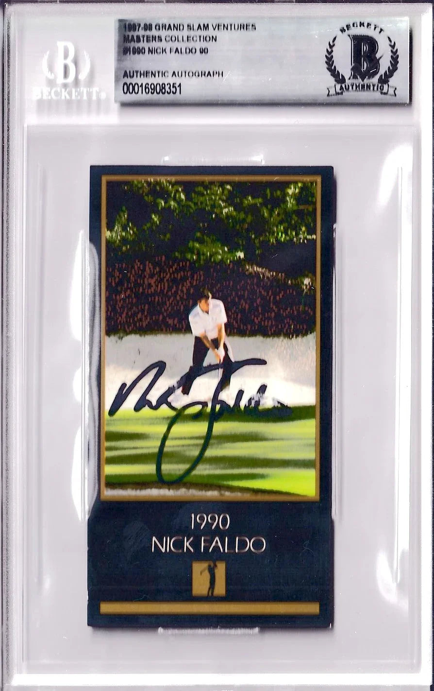 Nick Faldo signed 1990 Masters Champ golf card BAS certified - AutographsForSale.com