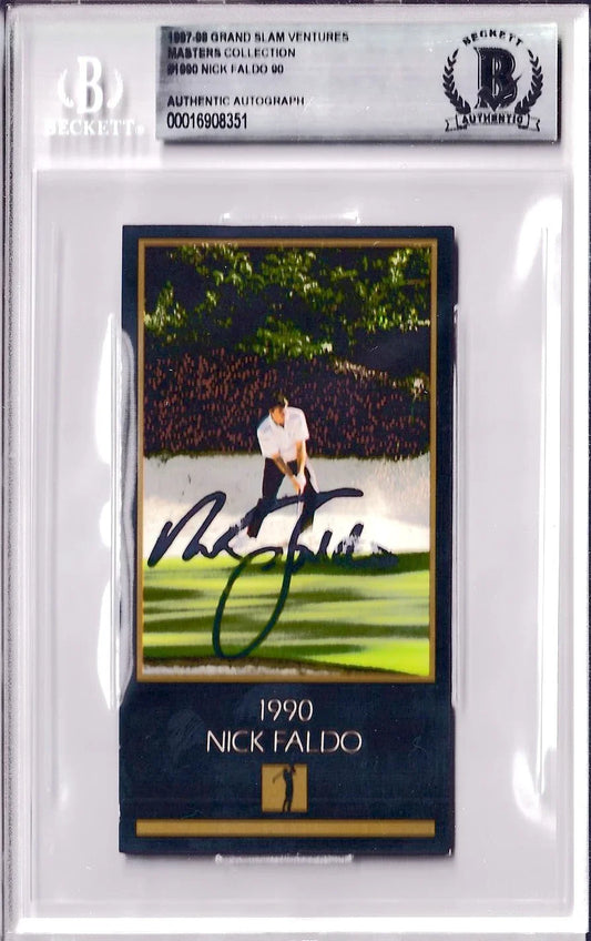 Nick Faldo signed 1990 Masters Champ golf card BAS certified - AutographsForSale.com