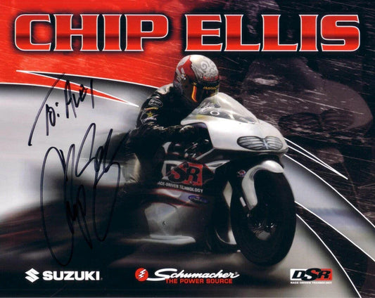 Chip Ellis autographed 8x10 NHRA photo card (to Alex) - AutographsForSale.com