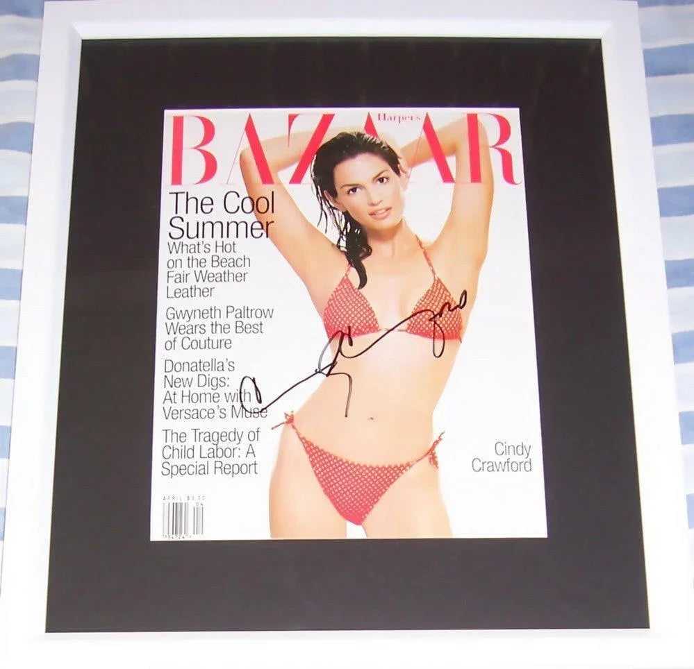 Cindy Crawford autographed sexy 1996 Bazaar cover framed JSA - AutographsForSale.com
