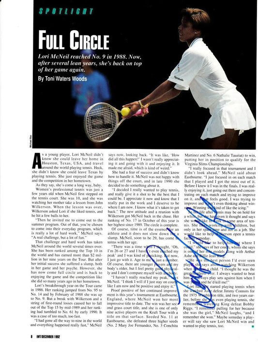 Lori McNeil autographed tennis magazine page with photo - AutographsForSale.com