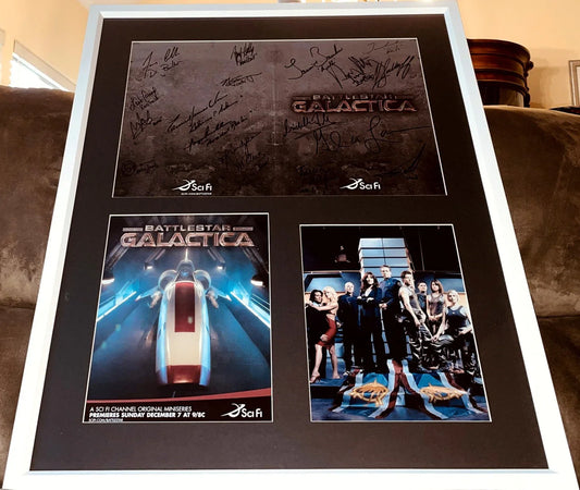 Battlestar Galactica FULL CAST and Glen Larson autographed folder custom framed JSA - AutographsForSale.com