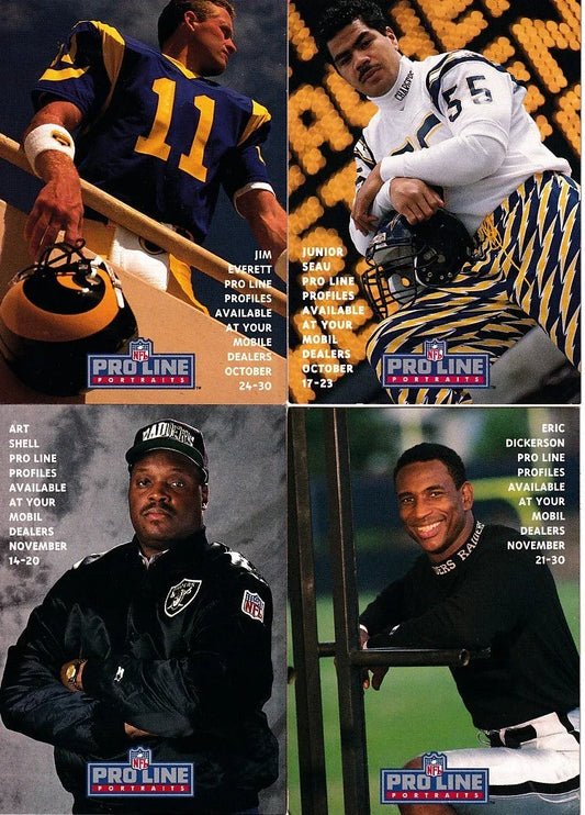Eric Dickerson Jim Everett Junior Seau Art Shell 1992 Pro Line Profiles MOBIL promo cards - AutographsForSale.com