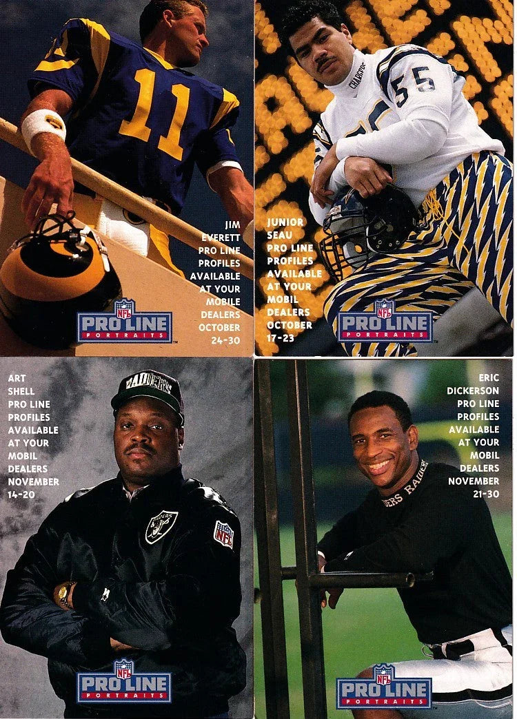 Eric Dickerson Jim Everett Junior Seau Art Shell 1992 Pro Line Profiles MOBIL promo cards - AutographsForSale.com