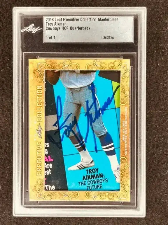 Troy Aikman 2018 Leaf Masterpiece Cut Signature card 1/1 JSA Dallas Cowboys - AutographsForSale.com