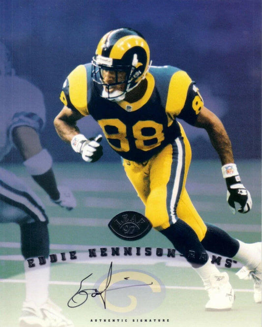 Eddie Kennison certified signed St Louis Rams 1997 Leaf 8x10 card - AutographsForSale.com