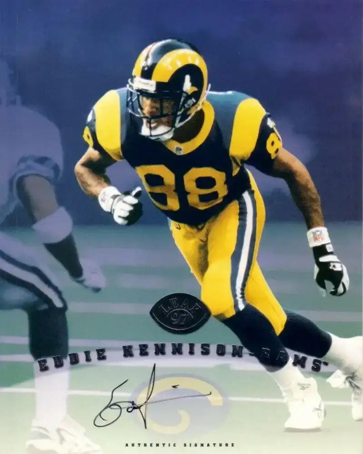 Eddie Kennison certified signed St Louis Rams 1997 Leaf 8x10 card - AutographsForSale.com