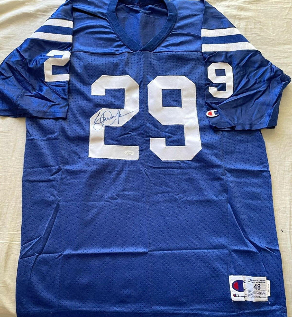 Eric Dickerson autographed Indianapolis Colts Champion blue jersey JSA - AutographsForSale.com