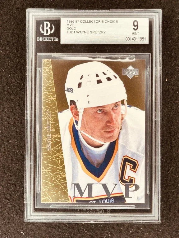 Wayne Gretzky St. Louis Blues 1996-97 Collector’s Choice MVP Gold insert card BGS Graded 9 MINT - AutographsForSale.com
