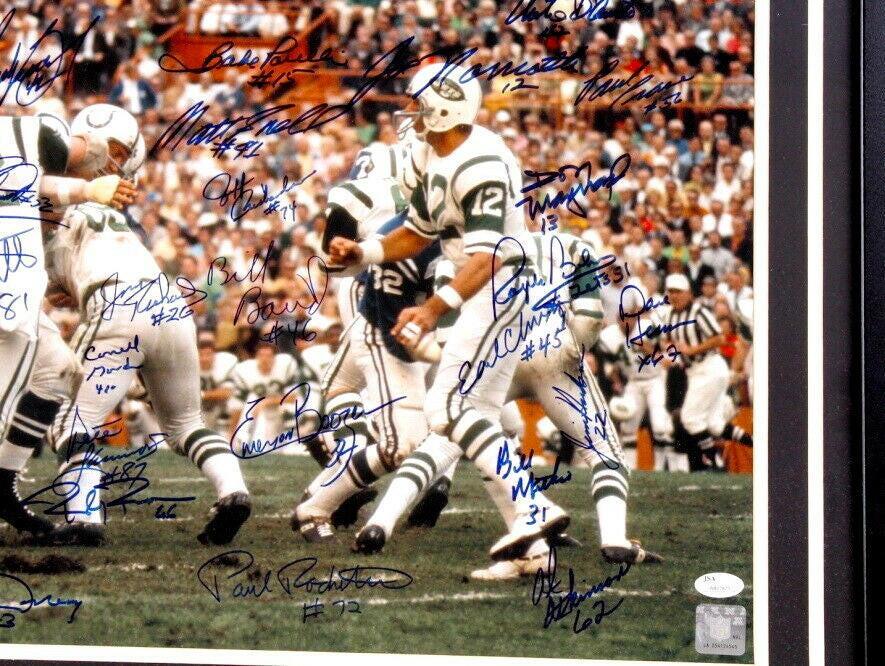 1968 NY Jets Super Bowl 3 team signed 16x20 photo framed Joe Namath JSA - AutographsForSale.com