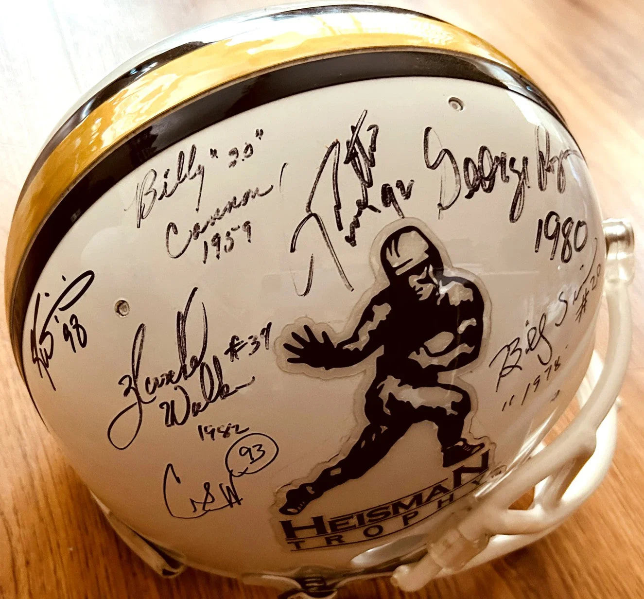 Heisman Trophy Riddell full size helmet signed by 10 winners Bo Jackson Herschel Walker JSA - AutographsForSale.com