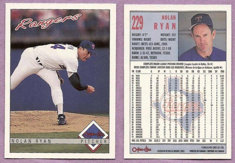 Nolan Ryan Texas Rangers 1993 O-Pee-Chee card - AutographsForSale.com