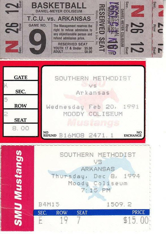 Arkansas Razorbacks basketball lot of 3 vintage road game victory ticket stubs - AutographsForSale.com