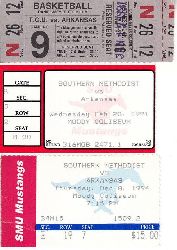 Arkansas basketball 3 vintage road game Victory ticket stubs - AutographsForSale.com