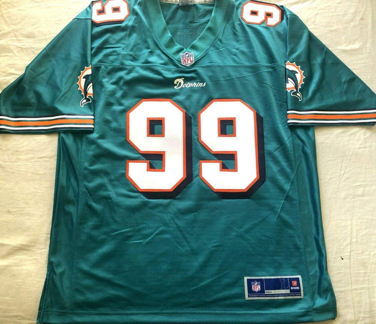 Jason Taylor Dolphins 1997 to 2001 style NFL Pro Line aqua jersey NEW - AutographsForSale.com