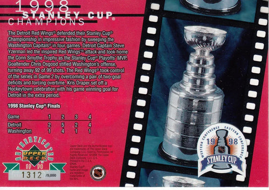 Steve Yzerman signed Red Wings 1998 Stanley Cup Champions UDA card - AutographsForSale.com