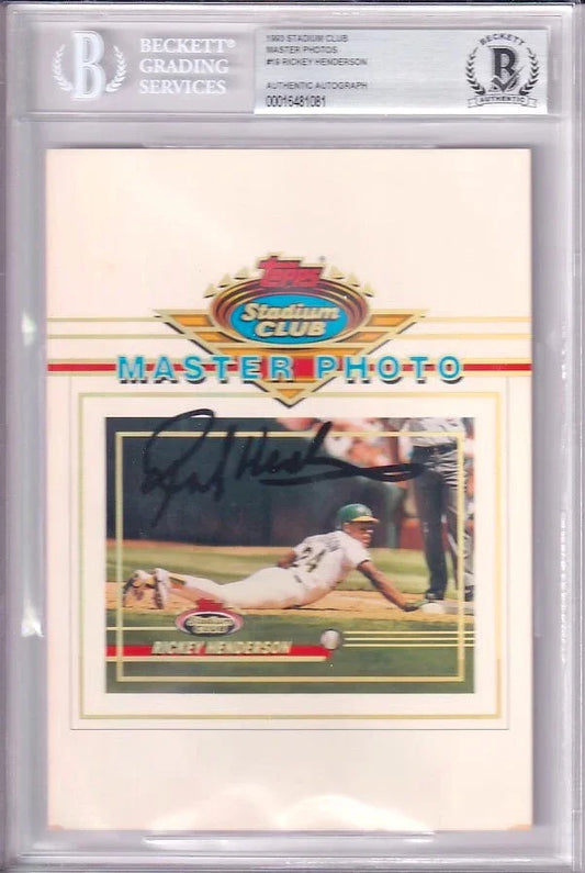 Rickey Henderson autographed Oakland A’s 1993 Stadium Club Master Photo card BAS - AutographsForSale.com