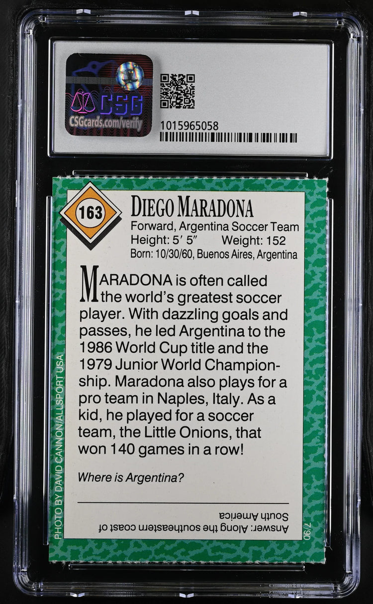 Diego Maradona 1990 SI for Kids soccer card CSG 8.5 Argentina - AutographsForSale.com