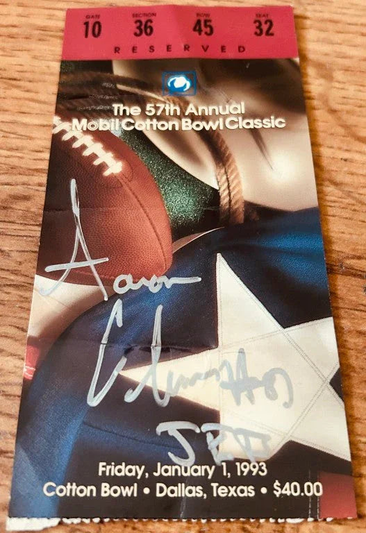 Aaron Glenn (Texas A&M) autographed 1993 Cotton Bowl ticket stub inscribed JETS - AutographsForSale.com