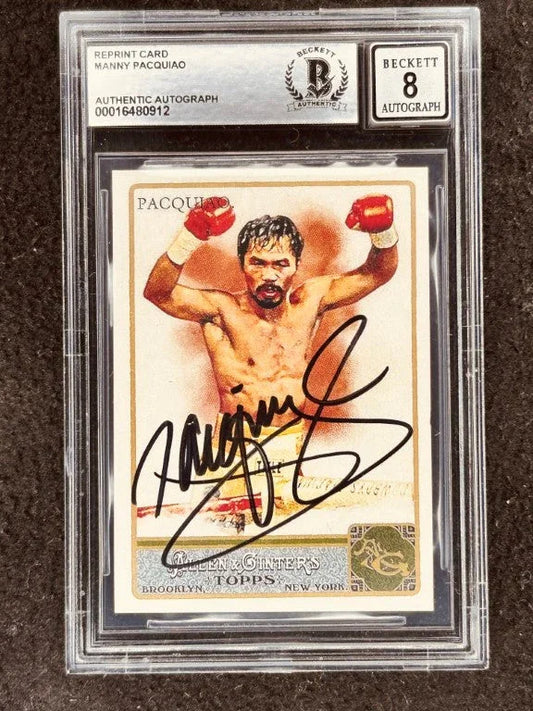 Manny Pacquiao autographed 2011 Topps Allen Ginter REPRINT Rookie Card BAS slabbed graded 8 - AutographsForSale.com