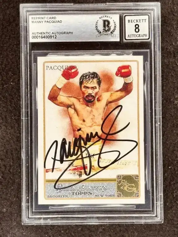 Manny Pacquiao autographed 2011 Topps Allen Ginter REPRINT Rookie Card BAS slabbed graded 8 - AutographsForSale.com